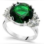 Charter Club NEW  STATEMENT RING Size 5 Silver Plate Emerald Green Crystal Boxed Photo 0