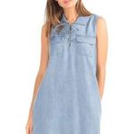 Gap shirt dress women's M tank lace up sleeveless chambray pockets blue Photo 0