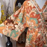 Baltic Born Groovy Floral Wrap Maxi Dress Belted Kimono Sleeve Boho Retro Orange Teal Photo 6