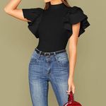 Black Ruffled high neck bodysuit size Large women's New . Super fun Photo 0