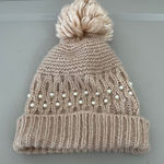 Betsey Johnson Blush Cozy Beanie Hat Pom Pom Pearl Embellished Knit Feminine Ski Photo 0