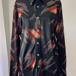 Vintage ‘70s Multicolored Disco Oversized Lapel Button Down Shirt Black Size XL Photo 0