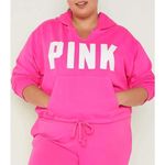 PINK - Victoria's Secret  Cinched Crop Hoodie & Sweatpants Atomic Pink Set L/XL Photo 9