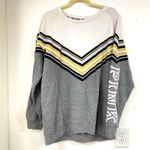 PINK - Victoria's Secret Pink Victoria Secret Grey White Colorblock Women Pullover Sweatshirt Oversized L Photo 0