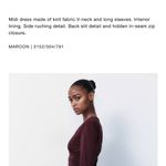 ZARA  NWT burgundy v neck long sleeve midi dress with ruched draped detail Photo 4