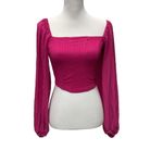 Urban Outfitters Women's Puff Sleeve Crop Top Size M Hot Pink Stretch Knit Photo 1