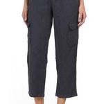 Rachel Roy XL Pants Linen Crop Tapered Leg Cargo Pocket Boho Grunge Lightweight Black Photo 0