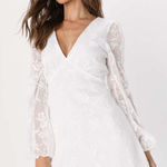 Lulus NWT  Angelic Bliss White Embroidered Puff Sleeve Mini Dress Bridal Party L Photo 0