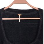 Free People Black Fuzzy Velvety Square Neck Puff Sleeve Sweater Top Size S Boho Photo 5