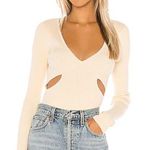 Camila Coelho Tate V-Neck Cutout Ribbed Pullover Sweater Ivory Cream XS Photo 0