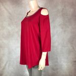 JM Collection  Red Cold-Shoulder Studded Knit Top NEW 0X Photo 8