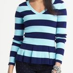 Banana Republic ‎ Striped Peplum Pullover Sweater M Medium Blue Violet Aqua Teal Photo 0