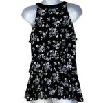 White House | Black Market Black Floral Tiered Grommet Lace Up Top EUC Size Small Photo 6