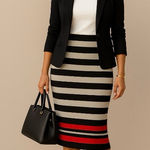 Elle  Black and Red Striped Pencil Skirt Photo 0