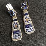 Felt Fabric, Rhinestone & Beaded Beer Bottle Earrings, Purple, White, Gold Photo 1