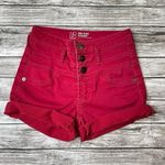 No Boundaries NoBo Mid Rise Skinny Cutoff Cut Off Cuffed Jean Shorts Deep Dark Red 1 Buttons Photo 0