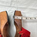 Rampage Womens y2k Red Suede Beaded Fringe Wood Clog Slide Sandals Size 7 Photo 4