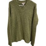 J.Crew  Wool Blend Chunky Knit V-Neck Sweater Olive Green Grunge Oversized Size M Photo 0