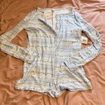 Blue and White Llama Patterned Long Sleeve Lounge Romper Large NWT Photo 1