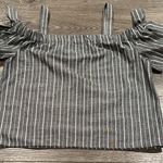 Love Tree  Off Shoulder Tie Sleeve‎ Cropped Gray White Striped Blouse Size Large Photo 1
