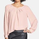 BELLATRIX Pleat Neck Long Sleeve Blouse Solid Light Baby Pink Keyhole Cutout XS Photo 0