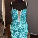 Women’s Blue Mermaid Fit Prom Party Dress Sparkly Sequins Leg Slit Size 12 Photo 1