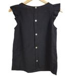 SheIn Black Sleeveless V-Neck Top XS | Button Back & Ruffle Shoulder Detail Photo 2