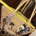 Vintage Woven Straw Basket Handbag Purse tote bag With multicultural people Photo 11