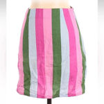 ZARA Pink Green White Striped Linen Cotton Blend Zipper Mini Skirt Size XS Photo 1