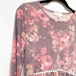 Perfect Peach Floral Print Crewneck Long Sleeve Peplum Top Size Small Photo 2