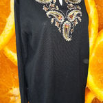 Bob Mackie  Black with Yellow Paisley Long Sleeve Lightweight Sweater‎ Photo 0