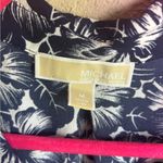 Michael Lots Kors Navy White Tropical Hibiscus Floral 1/2 Zip Blouse M Blue Size M Photo 5
