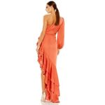 Mac Duggal  Pleated Cascade Detail One-Shoulder Satin A-Line Gown in Orange US 6 Photo 13