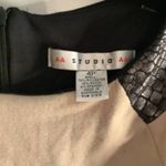 Chic Colorblock Sheath Dress AA Studio Black Beige Faux Leather Trim 4P Photo 1