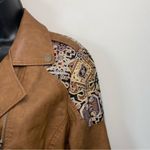 Chico's Tan Faux Leather Jacquard Mixed Media Moto Jacket Southwestern Sz Medium Photo 5