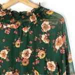 J.O.A. Alia Green Floral Sheer Smocked Waist Mock Neck Long Sleeve Blouse S Photo 5