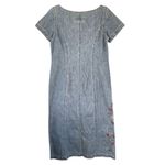Eddie Bauer 90s VTG  Women Embroidered Floral‎ Denim Button Down Dress Blue Photo 1