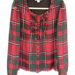 Pendleton A6 Silk Plaid Ruffle Front Long Sleeve Blouse Top Size 8 Red Green Photo 0