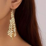 NEW mesh chain earrings, gold dangle drop earrings, trendy jewelry, preppy Photo 0