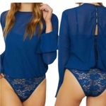 We Are HAH Mama Jen Chiffon and Lace Bodysuit in Navy Blue Size XS NWT Photo 5
