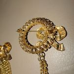 Swag Brooch Yellow Gold Tone Bow Chain Pin Set Ornate Tassel Dangle Detailing Photo 2