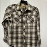 Wrangler ‎ Brown and Cream Long Sleeve Pearl snap Down Shirt vtg Photo 0
