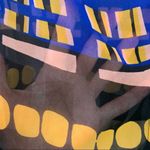 Yoana Baraschi  Tie- Neck Sheer Abstract Royal Blue/Black Long Sleeve Top Photo 2