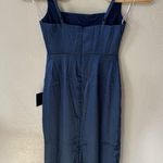 Lulus Medium Blue Satin Square Neck Midi Dress Slit Formal Wedding Guest NWT Photo 3