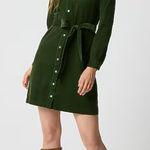 J.Crew  Long Sleeve Corduroy Shirt Dress Cotton Pine Green Belted US 8 NWT Photo 0