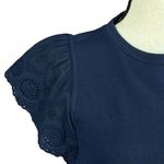 Charter Club Small Sweatshirt Top Flutter Cap Sleeve Stretch Crew Neck Navy Blue Photo 1