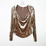 Free People | Perfect Date Cowlneck Golden Brown Velvet Long Sleeve Top Medium Photo 2