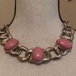 New York And Company Signed NY Gold Tone / Pink Costume Necklace Adjustable Length Photo 2