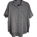 Umgee Boxy Button Down Shirt Top Oversized Size M Fray Hem Half Sleeve Collared Black Size M Photo 0