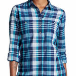 Toad&Co Organic Cotton Indigo Ridge Roll Up Longsleeve Shirt Pullover Plaid L Blue Size L Photo 0